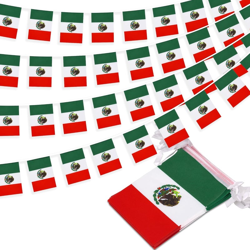 MVPRING Mexico String Flag Pennant Banner, Small Mini Mexican Flags Bunting Banner, 16th of September Mexican Independence Day National Country Decoration for School, Party, Sports Events, 33 Feet 30 Flags - Image 1
